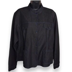 LARGE DARK BLUE DENIM BLAZER JACKET FRANCESCA ROSE WOMENS MANDARIN COLLAR